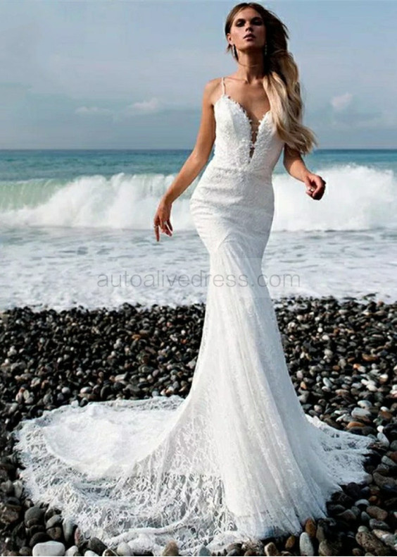 Luxury Ivory Lace Backless Romantic Wedding Dress